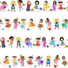 Michael Miller Fabrics~All Kinds of Wonderful Bayadere~DDC10208~Kids Playing~BTY