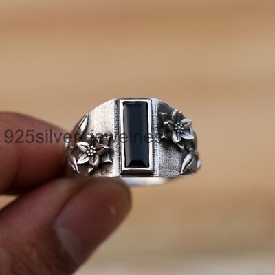 Black Onyx Sun Flower Designer 925 Sterling Silver Handmade Women Rings P#676