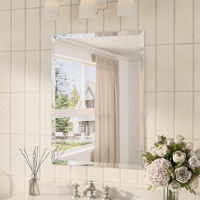 Beveled Rectangular Bathroom Mirror 22x30 - Frameless & Shatterproof Design