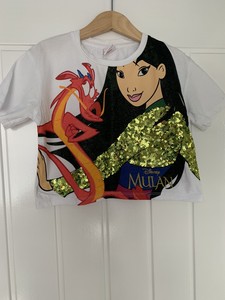 Primark Disney Mulan y Mushu Lentejuelas Corto Camiseta 7-8 años | eBay