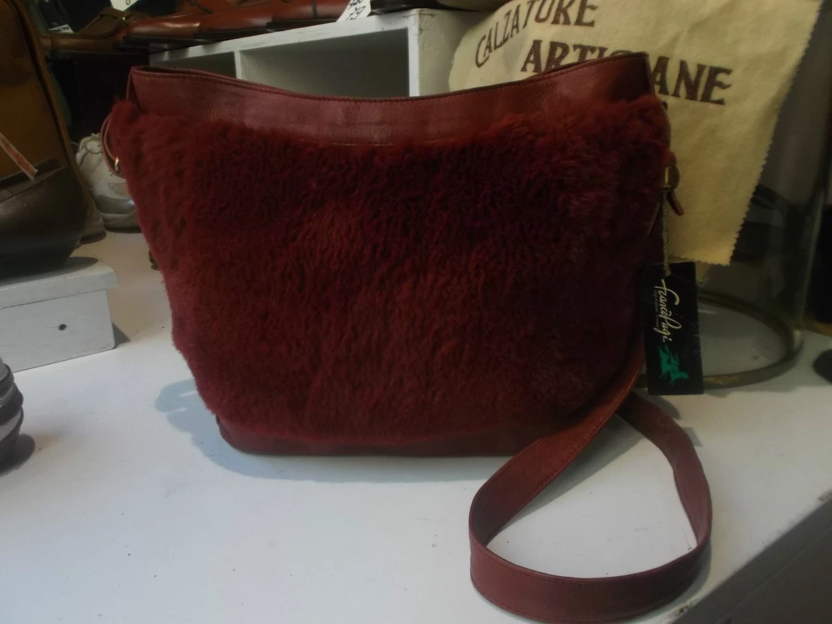 BORSA Franco Pugi VINTAGE anni 70 VERA PELLE e SHEARLING bordeaux Leather BAG
