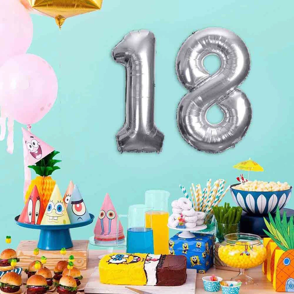 Palloncini gigante numero 18 anni decorazione feste compleanno festoni argento - Immagine 2 di 4
