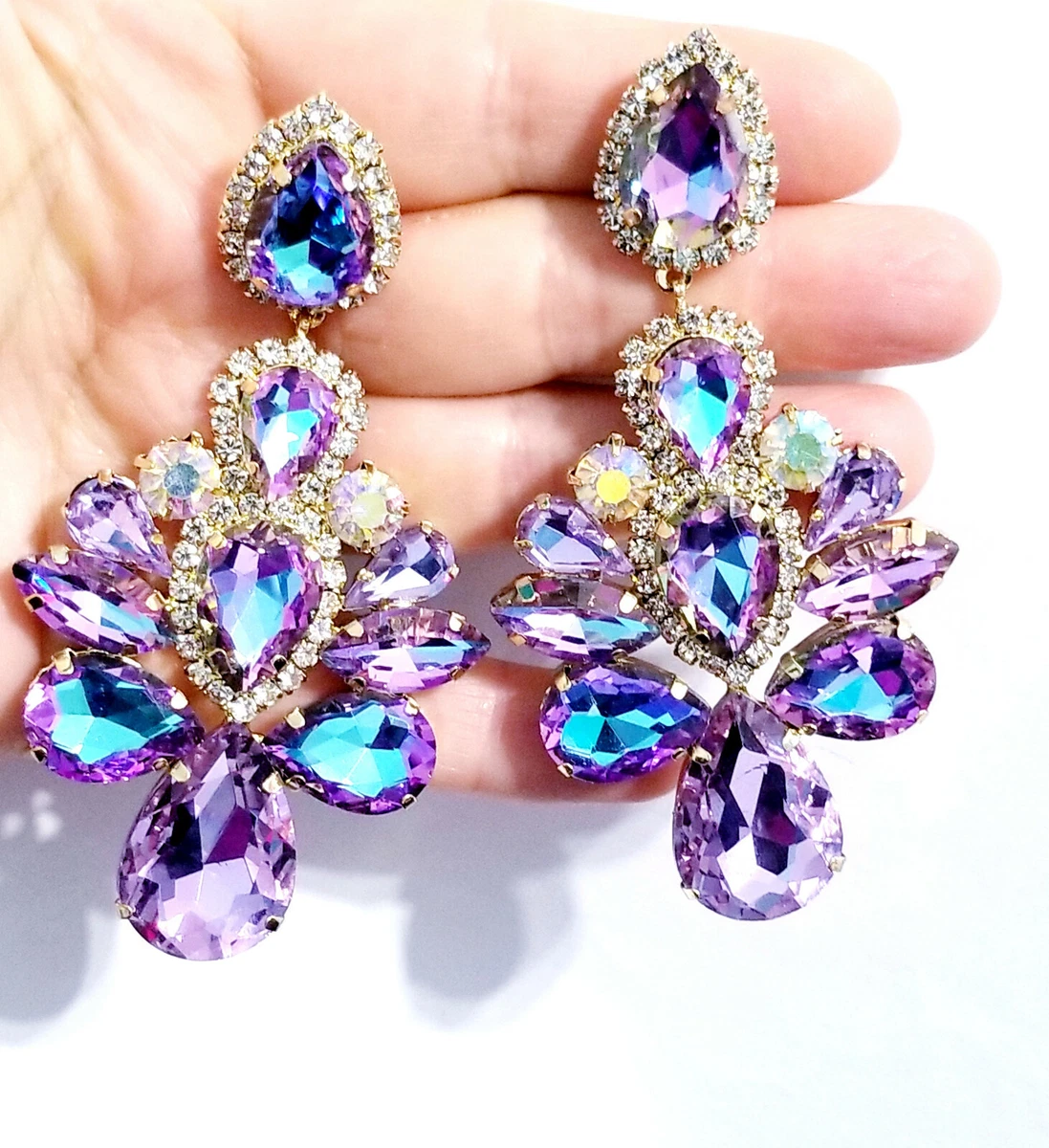 Rhinestone CLIP ON Earrings, Oversized Chandelier Earrings, Blue Drop  Pageant Earrings, Gift for Her 4 Inch - Etsy Canada | Pageant earrings,  Etsy earrings, Sparkly crystal earrings