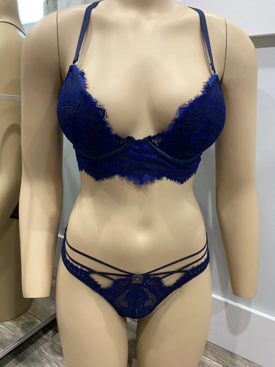 La Senza Blue and Black Beyond Sexy Push Up Bra and Panty Set NWT Size M  /34B