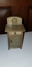 ANTIQUE GERMAN DOLLHOUSE MINIATURE WOOD SIDE TABLE COMMODE metal wreath design