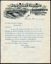 TAUNTON, MA ~ WEIR STOVE COMPANY, Glenwood Ranges ~ ILLUS. LETTERHEAD 1906