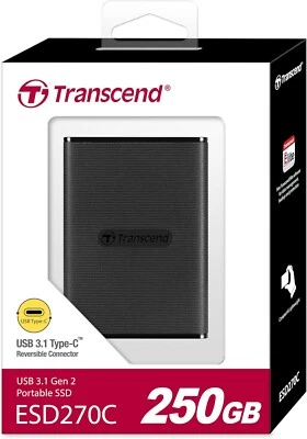 Transcend 250GB ESD270C Portable SSD USB 3.1 Gen 2 USB Type-C, Up to 520/460 MB/