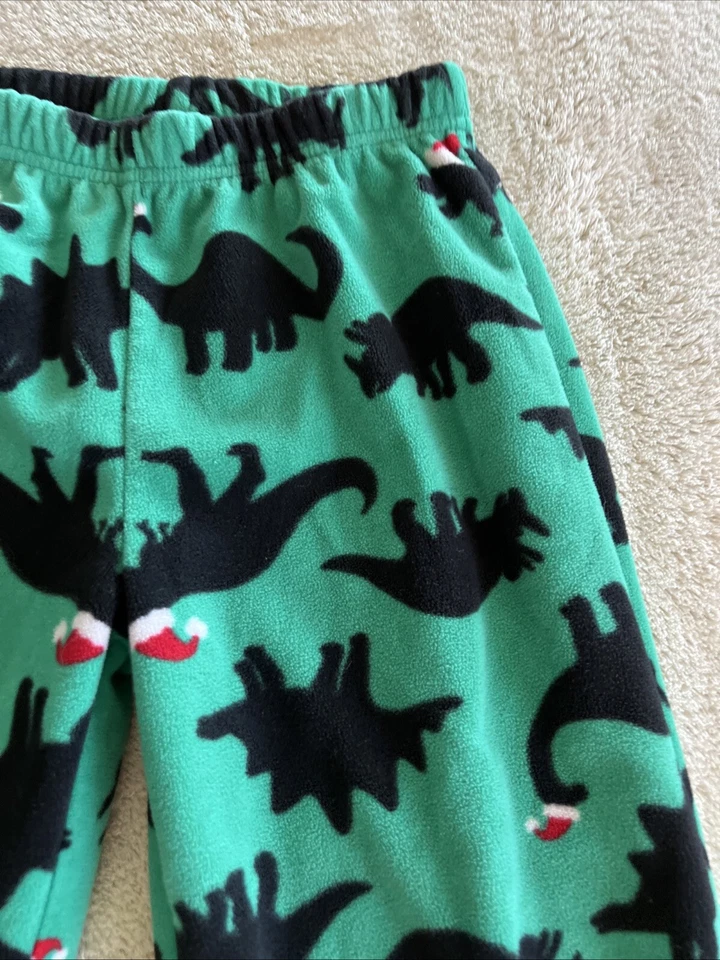 Carters Niños Verde Negro Dinosaurio Santa Sombrero Polar Pijama Pantalones 5T Foto 2 de 4
