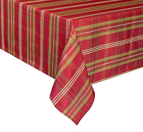 Christmasville Plaid Metallic Fabric Christmas Table Cloth Winter Holiday and... - Picture 5 of 7