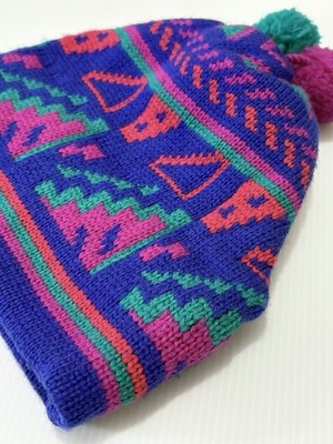 Vintage EMS Eastern Mountain Sports 90 s Wool Pom Pom Ski Hat Beanie Watermelon