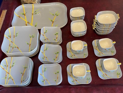 1940s Weil Ware California Pottery Vintage Square Dishes Malay Bamboo MCM 44pc