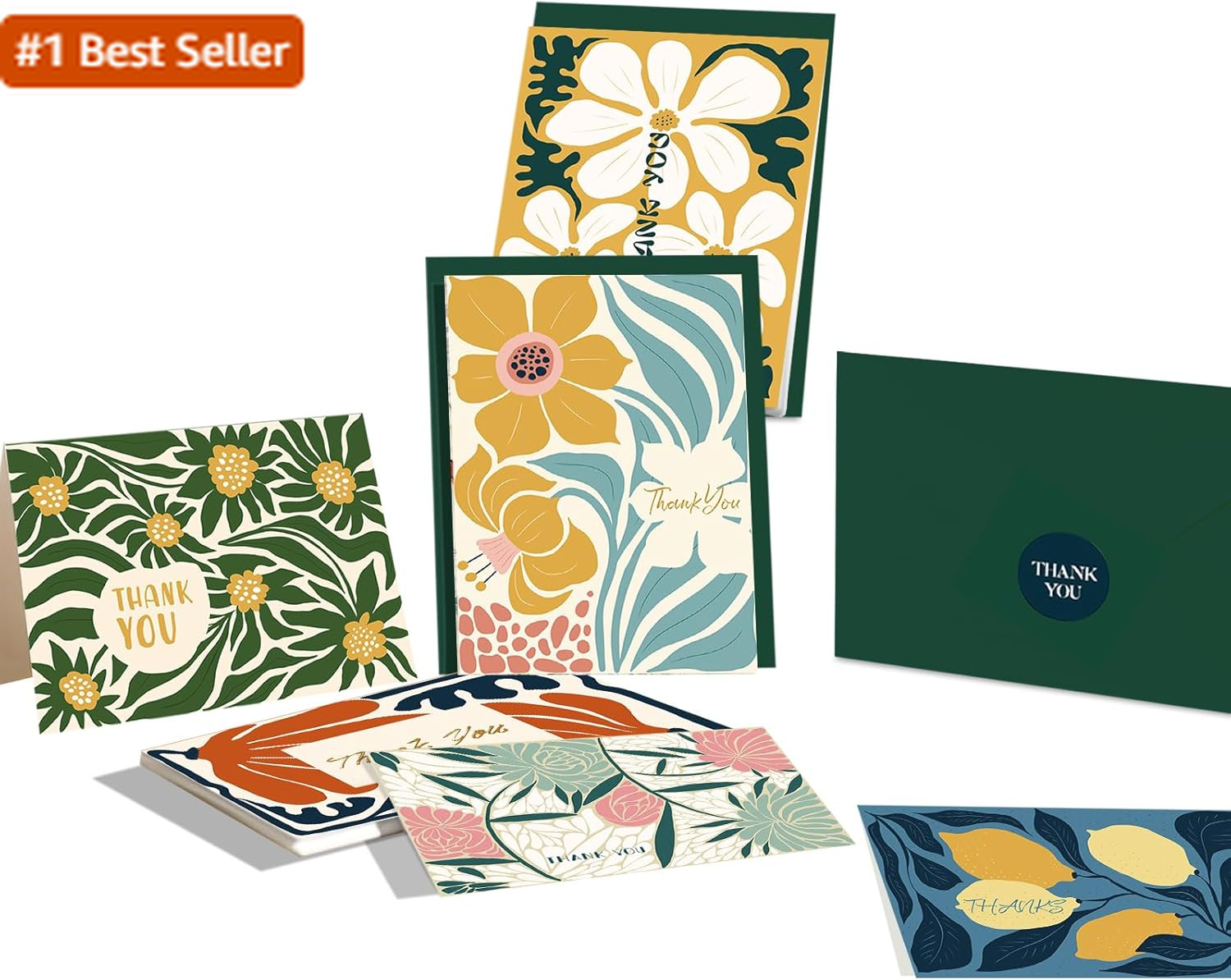 Qiqee Color Contrast Flower Thank You Cards Greeting Gift Cards for Handwritten