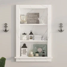 Recessed Medicine Cabinet with Storage 3-Tier Bathroom in Wall White Marble