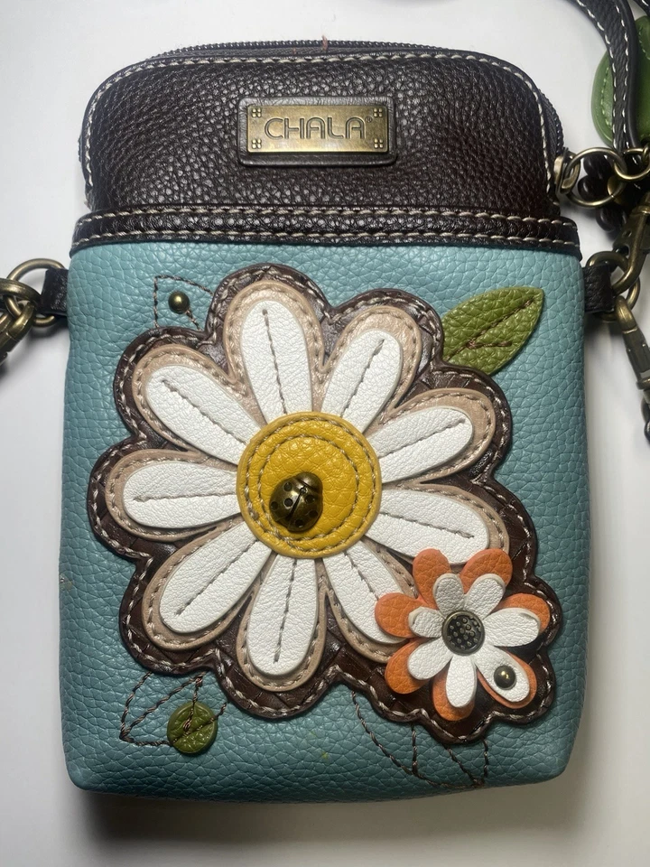 Monedero bandolera Chala! ¡FLOR! ¡Soporte para teléfono celular! Azul/Turquesa Foto 2 de 4