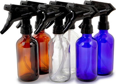 , 6, Large, 8 Oz, Empty, Assorted Colors, Glass Spray Bottles with Black Trig...