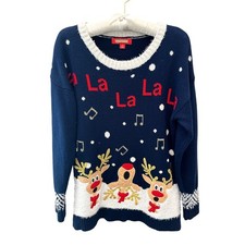 HOLIDAY TRADITIONS  Navy Reindeer Ugly Christmas Sweater  Medium