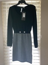 GUESS Black Bodycon Dress Made In Italy NWT Cute Flower Detail 138.00