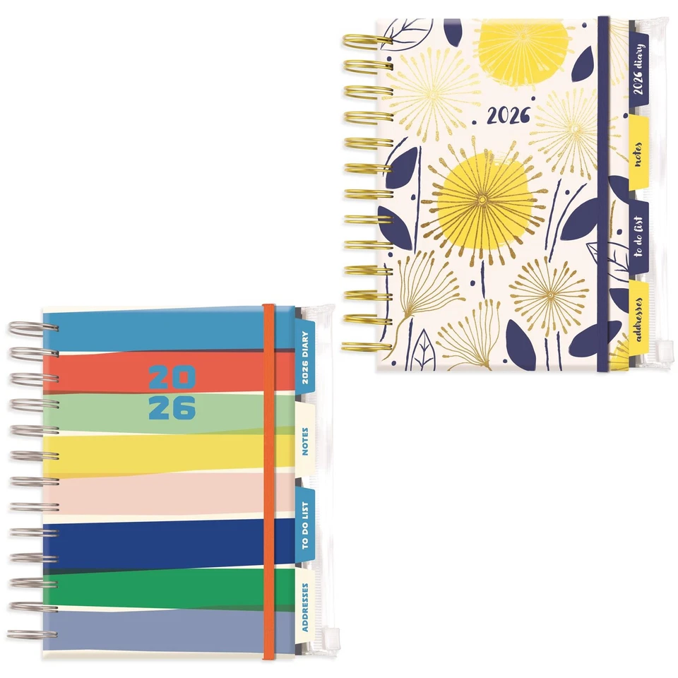 DESIGN GROUP 2026 Diary A5 Week To View Spiral Bound Planner Organiser With Tabs & Wallet