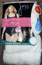 Just My Size ~ Women's High Brief Underwear Panties 5-Pair Cotton White ~ 10