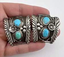 HUGE Vtg KENNETH BEGAY Navajo Sterling Silver Turquoise Men's Watch Tips 47g