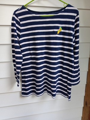 Old Navy Top Women s M Navy White Striped Long Sleeves Boatneck Stretch Tee