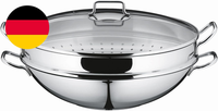 WMF Macao Wok Induktion 4-Teilig, Wokpfanne 36 Cm Mit Glasdeckel, Ablagegitter,