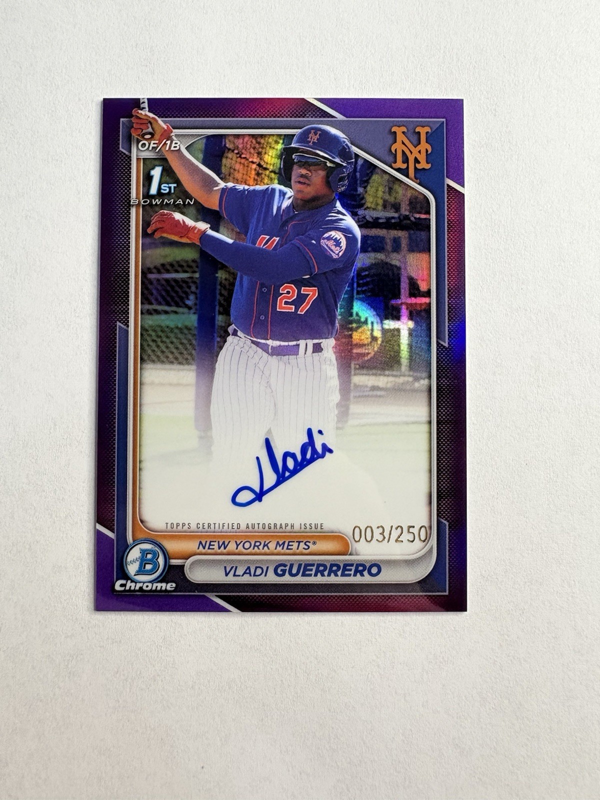Vladi Guerrero 2024 Bowman Chrome 1st Auto Purple Refractor #'d /250 CPA-VG