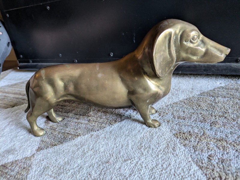 Vintage Brass Dachshund Weiner Dog Sculpture Desk Art 12 inches Made in Korea