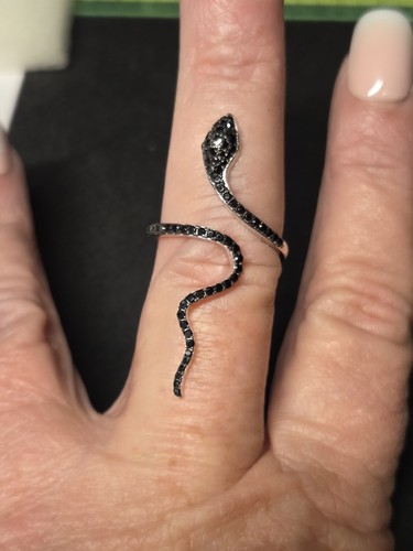 Natural Black Spinel Cobra 925 Sterling Silver Ring Jewelry Size 8 1441 - Picture 5 of 6