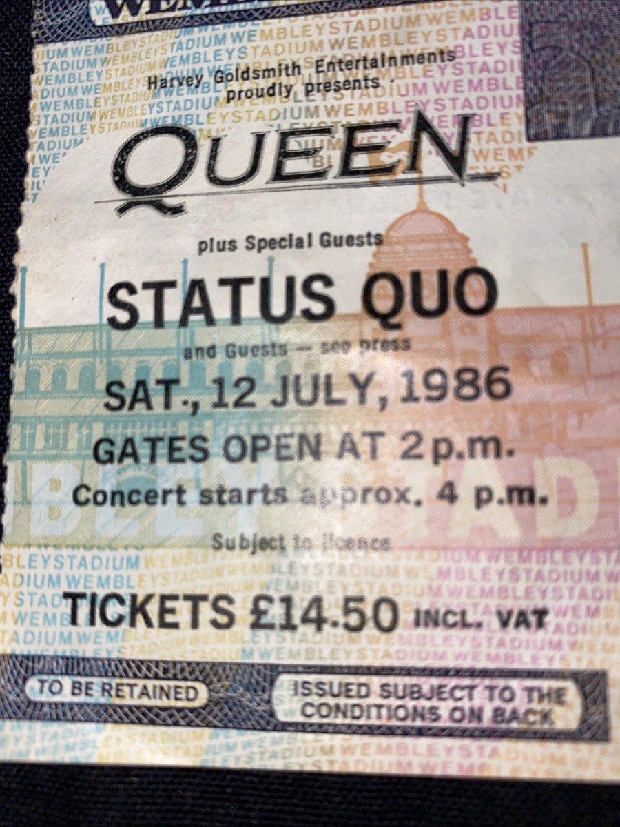 Queen Wembley Stadium 12th July 1986 Concert Ticket Stub Freddie