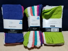 Mainstays 18-Pack Washcloth lot of 3 Packs Total of 54 Washcloths Blue Pink Whit