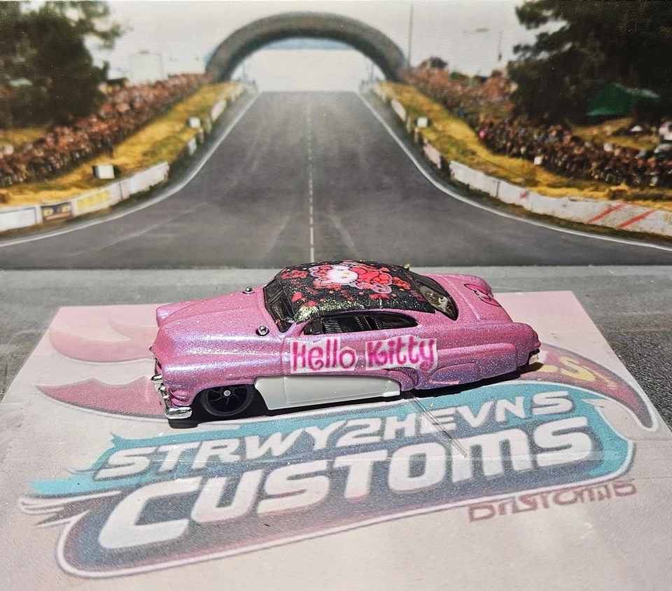 Hot Wheels Merc ***Custom Hello Kitty w/  Custom Card And Real Rider** - Image 2 of 3