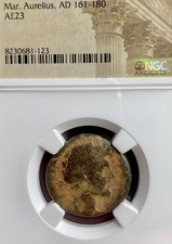 Moneda romana antigua genuina del emperador Marco Aurelio 161 dC-180 dC certificada NGC