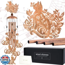 LIRAVENO Cat Wind Chimes Outdoor - Metal Animal Windchime Yard De