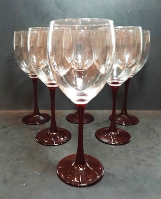 6 Vintage 8.25  Ruby Red Stem Luminarc Glasses - Cristal D'Arques France