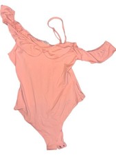 Le Lis Collection Women's Peach Ruffle Asymmetrical Bodysuit Size Small