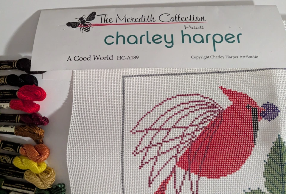 HP Needlepoint 13ct Meredith /CHARLEY HARPER A GOOD WORLD + 23 DMC Floss-HC-A189 - Image 2 of 4