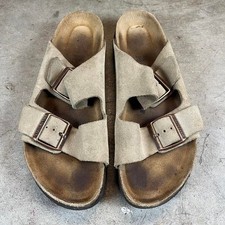 Tan and cream Birkenstock Arizona sandals