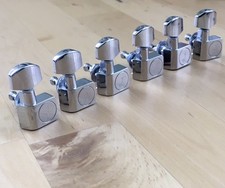 6 Fender CHROME Tuners Inline 2pin F Logo Non Staggered NOS American Standard
