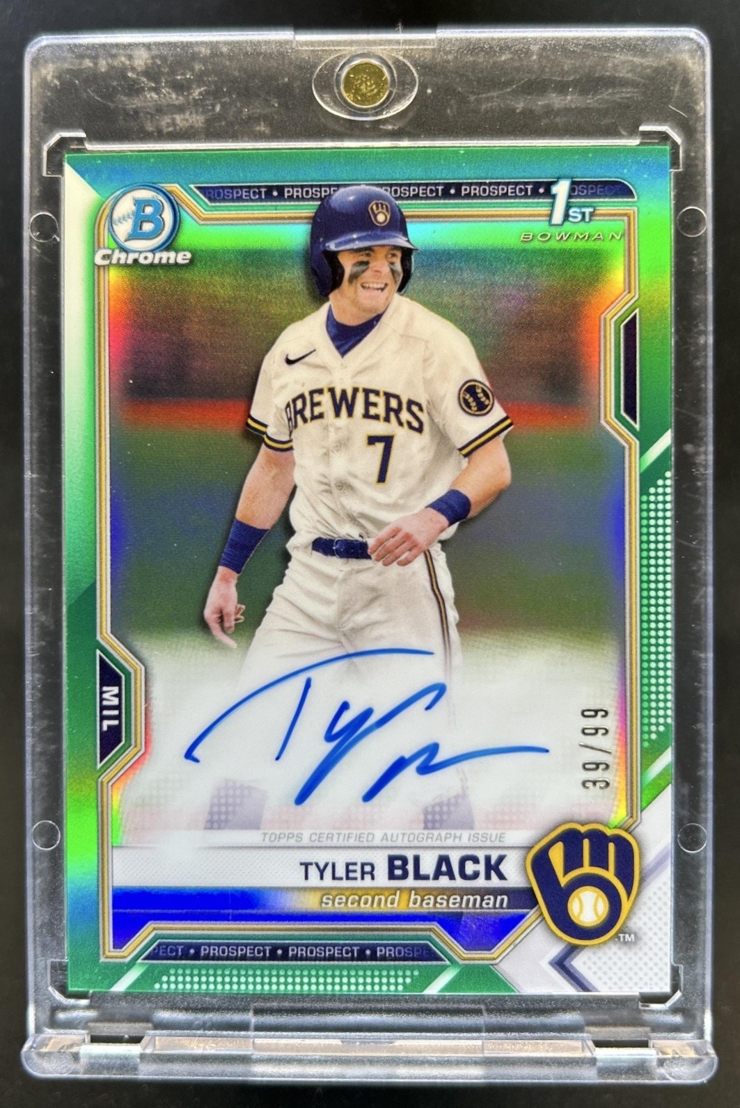2021 Bowman Draft Tyler Black Chrome Auto 1st Green Refractor #/99 Brewers