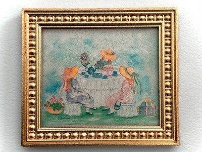 dollhouse doll house miniature PICTURE FRAME GIRLS TEA PARTY 2   X 2 1/4 