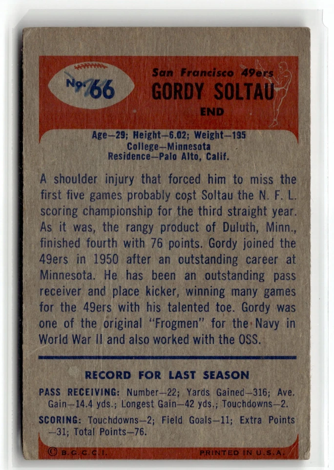 1955 Bowman - Gordie Soltau #66 - Image 2 of 3