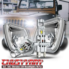 Pair 5x7 7x6 Square LED Headlights High/Low For Jeep Wrangler YJ 1987-1995