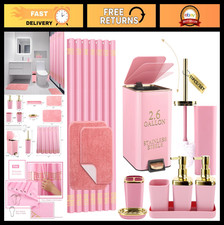 Pink Bathroom Accessories Set - Shower Curtain, Rugs Stainless Steel Trash Can