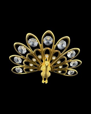 SWAROVSKI CRYSTAL ELEMENT STUDDED PEACOCK FIGURINE GOLD TONED PLATED