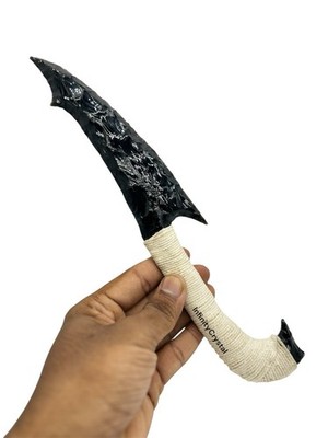 11 Obsidian Knife with White Thread Handle,Hand crafted Dagger, Volcanic Glass.
