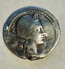 Ancient Roman Republic Silver Denarius Coin, Cassius Longinus 42 BC