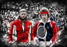 John McEnroe Bjorn Borg Tennis A4 Watercolour Splash Photo Pre Print Signed