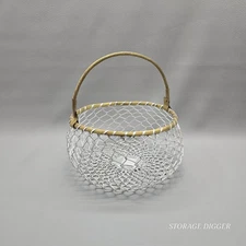 Vintage Metal Chain-Link Mesh Basket with Brass Handle Farmhouse Rustic Decor