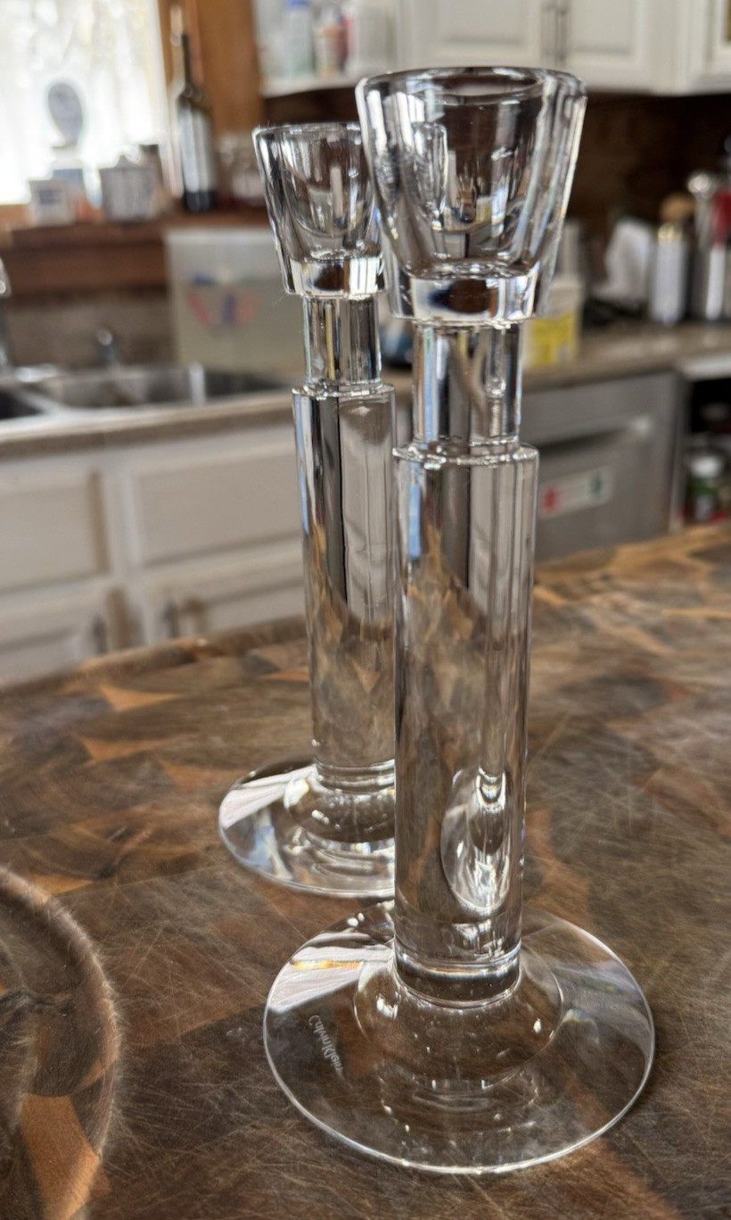 Calvin Klein Geometry 8in Lead Crystal Candlesticks Candle Holders (2) thumbnail 2